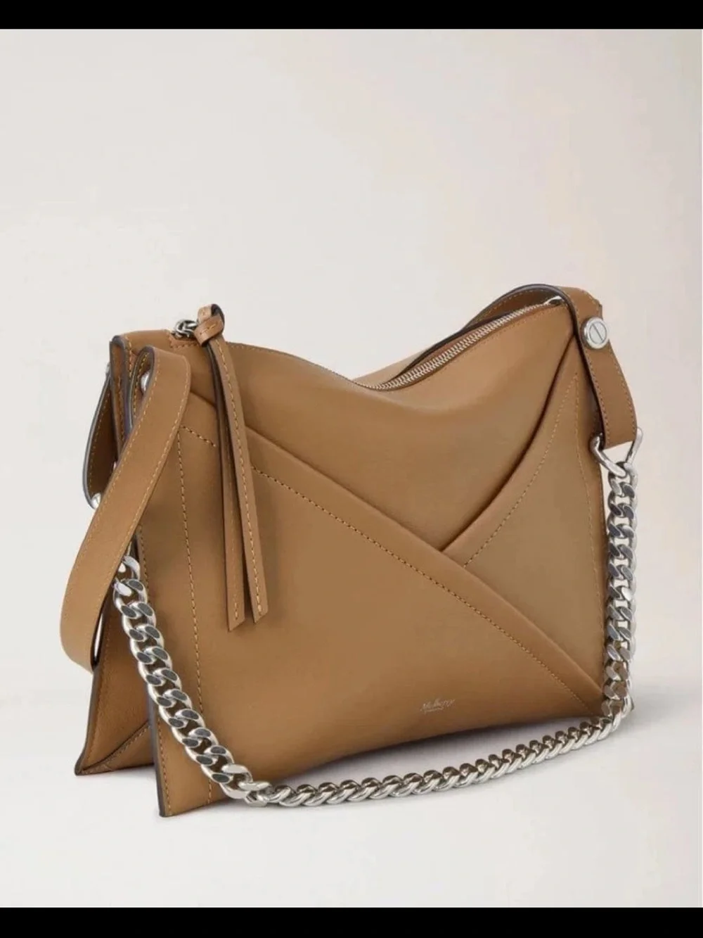Mulberry Tan Leather Shoulder Bag with Silver Chain